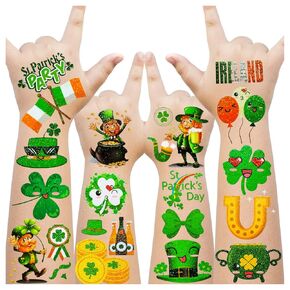 Cerlaza St.Patricks Day Tattoos for Kids, Glitter St Patricks Day Accessories Tattoos, Temporary Tattoos for St.Patrick's Day Decoration, St. Patrick's Day Party Favors Supplies-10 Sheets