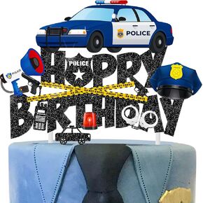 Police officer Cake Topper Police Birthday Cake Pick Police Car Birthday Party Decoration Police Party Cake Decor for Police Retirement Baby Shower Supplies