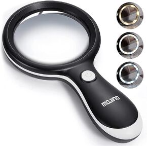10X Lighted Large Handheld Reading Magnifier Glasses with 18 LED Lights for Macular Degeneration, Seniors & Kids Reading, Inspection, Coins, Jewelry, Exploring