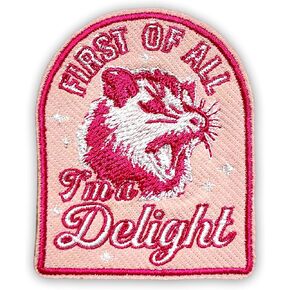 Opossum First of All I'm a Delight Patch 3 Inches Sarcastic Angry Opossum Lover Mental Health Iron On/Sew On Embroidery Fabric Applique Patches for Trucker Hats Clothes Backpack DIY Accessories