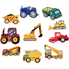 10Pcs Engineering Vehicle Iron-on Patches, Kids Embroidered Appliques Decoration Patch Sew on DIY Patch for Repairing Holes Hats Jackets Bags Vests Jeans Clothing