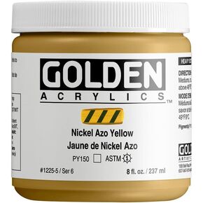 Heavy Body Acrylics by GOLDEN, Nickel Azo Yellow, 8 fl. oz. Jar, Professional Acrylic Paint, Transparent