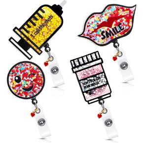 4 Pieces Nurse Retractable Badge Reel Glitter Nurse ID Badge Holder Syringe Reel Holder with Alligator Clip Retractable Cord for Office Doctors