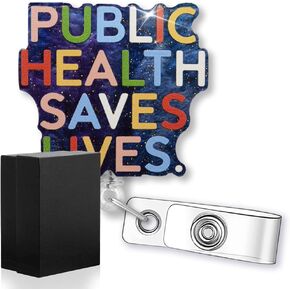 Public Health Saves Lives Funny Glitter Badge Reel with ID Clip, Retractable Badge Holder for Healthcare Worker Epidemiologist RN Vaccination Nurse, Medical Institute Health Organization Gift