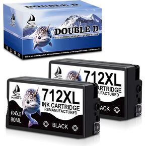 DOUBLE D 712XL Black Ink Cartridges Replacement for HP 712 712XL BK for DesignJet T650 T630 T230 T210 Studio Plotter Printer 3ED71A (2BK-80ML, 2 Pack)