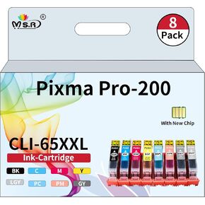MS.R CLI65 خرطوشة الحبر （شريحة تكرارية تم ترقيتها المعاد تصنيعها CLI-65 8-COLOR BACK Pack Pack لطابعة Canon Pixma Pro200 Pro-200 (8 حزمة) in Kuwait