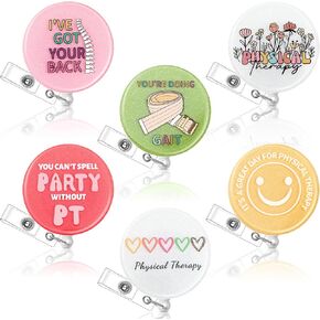 Hoteam 6 Pcs Physical Therapist Badge Reel Retractable with Alligator Clip Badge Holders for Healthcare Badge Reel Clip for Doctor Nurse Physical Therapist Assistant PT Appreciation Gifts