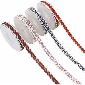 4 Rolls 40 Yards Sports Ribbon 3/8 Inch Football Ribbon Baseball Ribbon Soccer Ribbon Basketball Ribbon Grosgrain Ribbon for Crafts, Gift Wrapping, Bows Making, Sports Party Decorations (Sport)