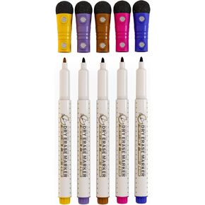 Mag-Fancy Magnetic Dry Erase Marker Set - Fine Tip 1mm Erasable Whiteboard Markers, Build-in Eraser, Yellow Purple Brown Magenta Safe Inks, Low Odor