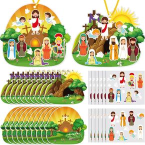 Frienda 60 Sets Make an Easter He Live Sticker Scenes Easter Christian Crafts with Strings for Hanging Easter Stickers Easter Crafts for Kids Religious Jesus Craft for Easter Activities Easter Gifts