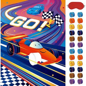 Pin The Wheels On The Racing Car Game - Race Car Birthday Party Supplies for Boys Kids Two Fast Decorations Poster with 24 Pcs Stickers for Baby Shower Classroom Activities (21" X 28")