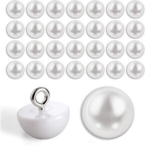 100 Pcs White Pearl Buttons for Clothes Round Buttons with Shank 10mm Bead Decorative Buttons Sewing Buttons Half Ball Pearl Buttons Faux Pearl Buttons for Dresses Sewing Jewelry Decorations DIY Craft