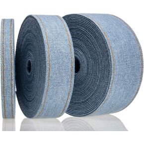ATRBB 16.5 Yards Stitch Denim Ribbon,Layering Cloth Fabric Jeans Bows Ribbon for DIY Crafts Hairclip Apparel Accessories and Sewing Decorations,3/8 in,1 in and 1 1/2 in (Light Blue)