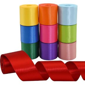 Double Face 10 Colors Satin Ribbon 2 Inch X 5 Yard Total 50 Yards Rainbow Ribbon Set Multicolor Fabric Ribbon Perfect for Flower Bouquet Gift Wrapping Hair Bows & Other Craft Projects