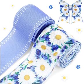 24 Yards 4 Roll Vintage Floral Ribbon,Wired Ribbon,Sunflower Ribbon,Watercolour Style Wired Ribbon,Floral Ribbon for Bow,Wreath Craft,Gift Wrap,DIY Home Decor,2.5 Inch (Sunflower)