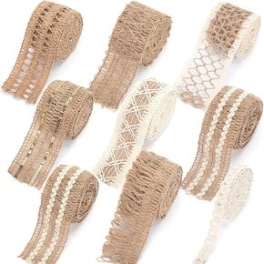 VGOODALL 9 Rolls Jute Ribbons,Lace Craft Ribbon Burlap 18 Meters for Crafts Wraping Gifts Party Holiday and Rustic Wedding Decorations