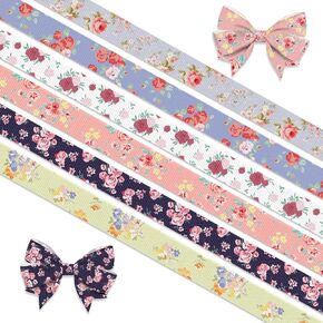 6 PCS Spring Flowers Ribbons for Crafting, 3/8" Width Grosgrain Ribbons Wedding Anniversary Craft Ribbons for Gift Wrapping Valentines Birthday Decorations