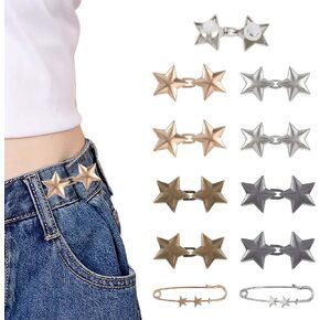 10 Set Pants Waist Tightener Adjustable Star Buttons for Loose Jeans Removable Waist Cincher Clip Waist Tightener for Pants, No Sewing Button Pins for Jeans, Pants and Clothing Dresses