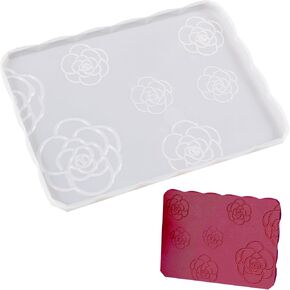 Resin Tray Mold,Rectangle Tray Mold,Large Silicone Mold for Epoxy Resin,Camellia Flower Coaster Casting Molds for DIY Cup Coaster Mat Home Making Decoration