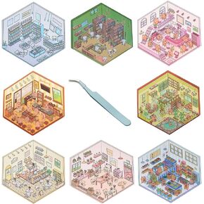 8 Sets DIY 3D House Stickers, Cute Scene Make Stickers 3D Convenience Store, Fruit Store, Flower Shop, Dessert Shop Stickers for Adult Kids Scrapbooking Crafts Party Decorations Supplies