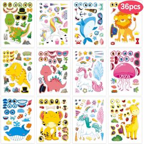 36 ورقة عيد الفصح تصنع ملصقات خاصة بك ، وصنع ملصقات ملصقات للوجه للأطفال ، DIY Happy Easter Egg Bunny Sticker for Easter Barty Party Supplies Supplies