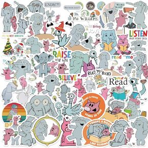 50pcs Elephant and Piggie Stickers Vinyl Waterproof Stickers for Water Bottle Laptop Phone Skateboard Car Decals Gifts for Kids Teens Adults for Party Supplies Decor