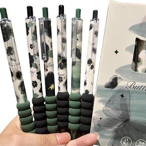 6 Pcs Aesthetic Pens - Cute Retractable Pens with Soft Grip, 0.5mm Black Ink, Butterfly Design