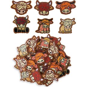 Tigeen 30 PCS Highland Cow Iron on Patches for Hats Western Patches Patches Vintage Vintage Cowboy Sele على بقع زين للسترات على ظهر السترات الظهر ملحقات DIY Crafts (بقرة المرتفعات)
