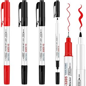 Janlaugh Alcohol Resistant Laboratory Markers, Black Dual Head Permanent Freezer Pens with 0.5mm Fine Point and 1.0mm Makers Tip, Designed for Industrial, Lab and Hospital Use(2 Black & 1 Red)