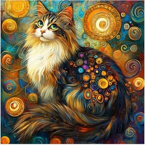 FHBUBPUP Cat Diamond Painting Kits for Adults, Colorful Cat Diamond Art Kits for Beginners, 5D DIY Full Drill Round Diamond Point Gem Art, Craft Gift Suitable for Home Wall Decoration 12×12Inch