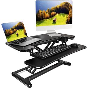 Aveyas 32 in Electric Motorized Standing Desk Converter, Speed Plus Version Height Adjustable Desktop Riser, Dual Monitor and Laptop Workstation with Wide Keyboard Tray
