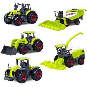 5 Pack Diecast Farm Tractor Toys Set, Kids Farm Toys Realistic Tractor Toys with Combine Harvester, Forage Harvest, Tractors, Mini Farm Vehicle Toy Birthday Gift & Party Favors for Kids Ages 3 4 5 6 7
