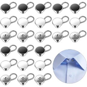 24 Pcs Elastic Collar Extenders for Mens Shirts for 1/2 Size Expansion, Comfortable Button Extender for Dress Shirts for Suits Cuffs Coats Jeans Pants, 0.39 Inch (Black White Silver)