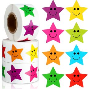 1500 Pcs Star Reward Stickers for Kids Smile Face Motivational Stickers Incentive Behavior Chart Labels for Students Reward 100 Days of School Supplies,3 Rolls