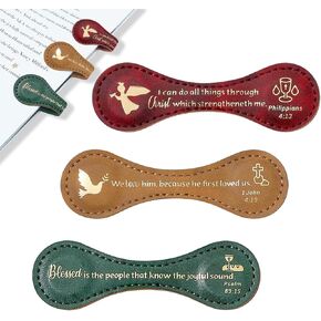 3 Pcs Christian Magnetic Bookmarks, Bible Bookmarks, Vintage Faux Leather Book Mark, Inspirational Double-Sided Magnetic Page Markers, Scripture Bookmarks Gift for Men Women Book Lover