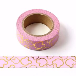 Mouse Gold Foil Embossed Pink Washi Tape Decorative Self Adhesive Masking Tape 15mm x 10 Meters