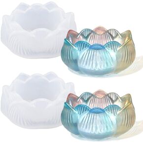 Lotus Candles Holders Resin Mold, 2 Pcs Candlestick Epoxy Casting Mold Tealight Holder Resin Silicone Mold for DIY Crafts Jewelry Storage Trinket Dish Box Container