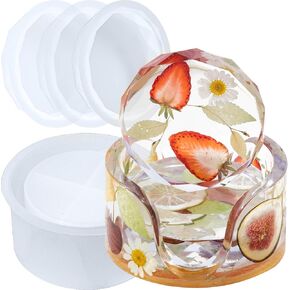 4 Inches Thickened Coaster Holder Mold with 3 Pack Diamond Edge Crystal Coaster Molds for Epoxy Resin, Round Geode Coaster Silicone Molds for Resin Casting