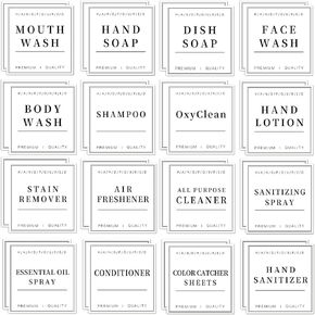 32PCS White Waterproof Labels for Bottles, Shampoo and Conditioner Dispenser Label Stickers, Bathroom Hand Soap Label Stickers, Mouthwash Labels for Glass/Plastic Spray Bottle