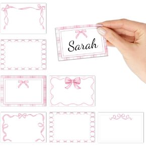 Whaline 180Pcs Pink Bow Name Tag Stickers Pretty Bowknot Rectangle Nameplate Stickers Classroom Bulletin Board Label Decals for Office School Desk Wall Decor