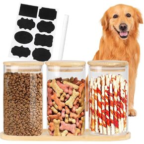 الكلب علاج جرة DOG Container-With 3 الجرار الزجاجية و 1bambootray ، حاويات عصرية معالجة مع أدوات للحيوانات الأليفة معالجة الحاوية الزجاجية والخيزر