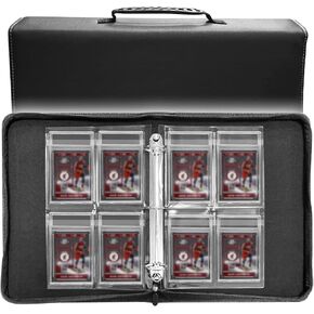 Graded Card Binder, 4 Pocket Slab Binder Holds 32 Graded Cards equipped with handle, 3 Ring Detachable Graded Card Holder Sleeves, Zippered and Display Album for PSA, CSG, CGS, GMA & Standard Slab