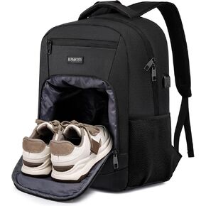 Backpack with Shoes Compartment, Travel Laptop Backpack for Men Women, Stylish Workout Sport Bag for Yoga, Casual Weekender Carry On for Flight, College, Outdoor, 17.3 inch Black