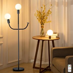 Led Magnetic Floor Lamps for Living Room Black Tall Lamp 360° Rotating Arm 15W 2700K Dimmable Standing Lamp with Remote Control Modern Room Lamp for Bedroom Office