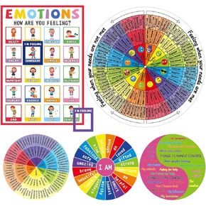 chiazllta 7PCS Feeling Wheel Magnet Large Magnetic Mental Feeling Chart Mood Meter Emotion Therapy Poster Kids Teens Counselor Social Work Magnet for Fridge Office Home School Classroom Decor Supplies