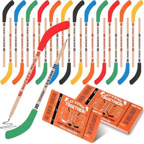 24 Pack Hockey Pencils Gifts with Erasers and Valentines Cards for Hockey Fans Valentine Stocking Stuffers Goodie Bag Classroom Birthday School Party Favor