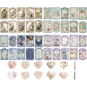 90 Sheets Vintage Scrapbook Love Dollies lace Card Letter Paper, Junk Journal Bullet Journal Scrapbook Supplies kit, Used for Planner Stationary washi decoupage Paper