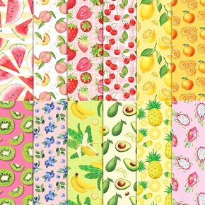 24 Sheets Summer Fruit Pattern Paper 12" x 12" Summer Fruit Scrapbook Paper Pad Double-Sided Tropical Fruits Strawberry Lemon Watermelon Peach Patterned Decorative Craft Paper Summer Themed Paper Pack