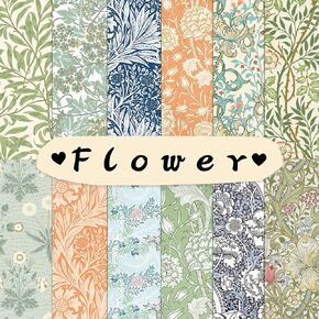 Vintage Floral Scrapbook Paper, 12x12 Double-Sided Scrapbook Cardstock Pack, 24 Sheets/12 Designs Flowers Pattern Paper Pads, Journal Scrapbooking Supplies, Acid & Lignin Free
