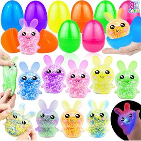 8 Pack 3.5" Large Easter Eggs Filled with Light up Glow in The Dark Bunny Stress Ball in 8 Colors for Kids Boys Girls, DIY Easter Eggs Fillers for Party Favors Easter Basket Stuffers